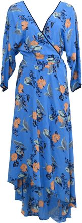 Diane Von F&uuml;rstenberg Floral Printed Midi Dress in Blue Silk
