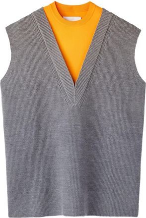 Jil Sander two-tone layered knitted vest - men - Wool/Cotton/Polyamide - 50 - Grey