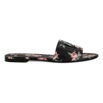 Dolce & Gabbana Sliders, female, Multicolor, Size: 10 US Calfskin Flat Slippers with Rose Print
