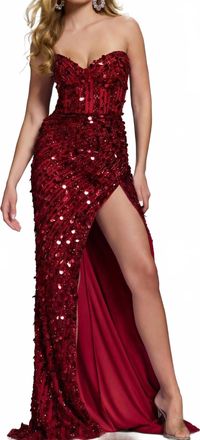 Jovani Strapless Gown With Sequin Embellishments In Red