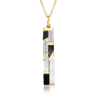 Ross-Simons Mother-Of Pearl and Onyx Pendant Necklace With. White Topaz in 18kt Yellow Gold Over Sterling