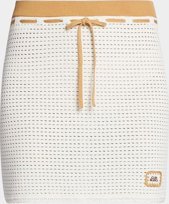 Casablanca Perforated-Cotton Knit Drawstring Miniskirt