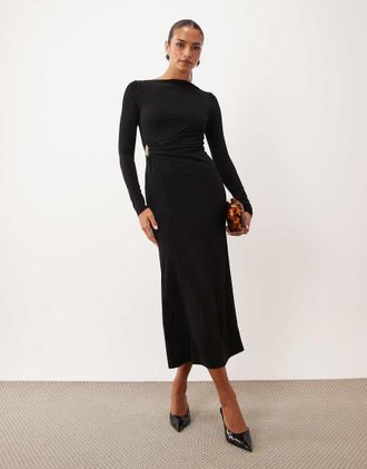 Asos vestito midi nero a maniche lunghe con dettaglio twist e hardware