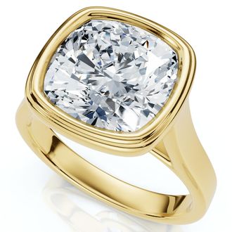 Pompeii3 Ceritifed 4Ct Eloise Cushion Cut Bezel Set Diamond Engagement Ring 14k Gold Lab