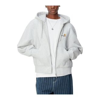 Carhartt Work in Progress American Script Hooded in Ash Heather - Dames - Vesten met rits - Grijs - L - Katoen - Hoodies & sweatvesten