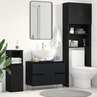 vidaXL Mobiletto lavabo Rovere Nero 80 x 33 x 60 cm Legno multistrato - Vidaxl
