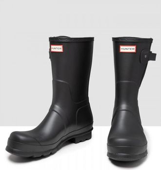 Hunter Mens Original Side Adjustable Short Boots - Black Rubber - Size UK 10