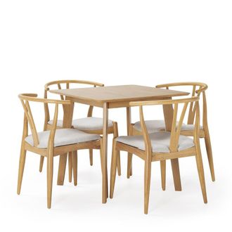 HOMN Juego de mesa 80x80 cm y 4 sillas de comedor color roble