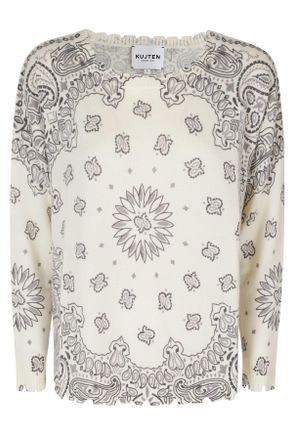 Kujten Blanc Gris Bandana Print Cashmere Sweater