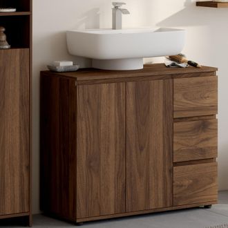 IDMarket Mueble De Ba&ntilde;o Tomi Con Armario Y 3 Cajones Efecto Nogal