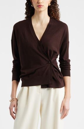 Nordstrom Asymmetrical Wool Blend Cardigan in Brown Coffee at Nordstrom, Size Xx-Large