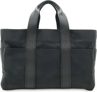 Herm&egrave;s Black Nylon Leather Handbag Tote Bag (Pre-Owned)