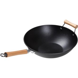 Joyce Chen Preseasoned Cast Iron Flat Bottom Wok with Maple Handle, 14-Inch in Black at Nordstrom