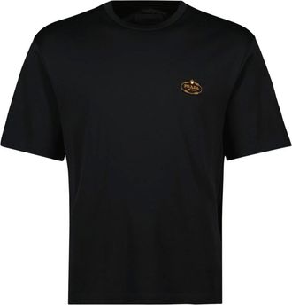 Prada T-Shirts, male, Black, Size: L Logo-Embroidered T-shirt