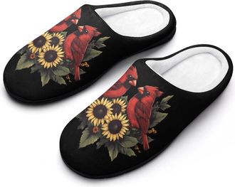 Generic Cardinal Bird Sunflower Floral Womens Slippers Warm House Slippers Indoor House Shoes with Anti-Skid Rubber Sole