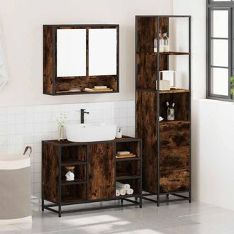 Berkfield Home Durable 3&not;Piece Bathroom Furniture Set&not;Smoked Oak Engineered Wood in Brown
