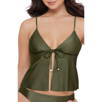 Steve Madden Tie Front Crop Tankini Top in Olive at Nordstrom, Size X-Small