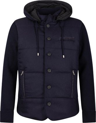 Gran Sasso Navy Blue Padded Drawstring Hooded Jacket