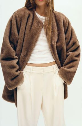 Reformation Devin Faux Fur Coat in Taupe at Nordstrom, Size X-Large