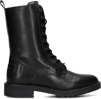 Notre-V Zwarte leren veterlaarzen - Dames - Veterlaarzen - Zwart - 38 EU - Leer - Schoenen