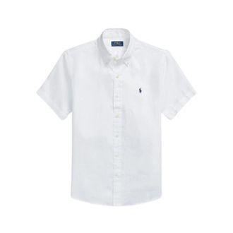 Ralph Lauren Custom Fit Linnen Overhemd - Heren - Korte mouwen Overhemden - Wit - XL - Linnen - Overhemden