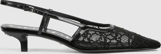 Gucci Womens GG Crystal Slingback Pump, Black, Fabric