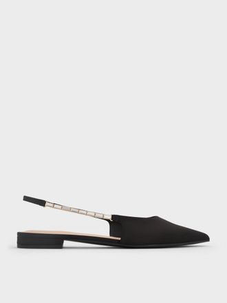 Charles & Keith Satin Crystal-Embellished Strap Slingback Flats