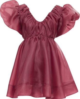 Aje AJE Greta maroon burgundy organza puff sleeve mini dress UK6 XS