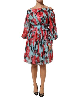 Dolce & Gabbana Womens Multicolor Romantic Floral Silk Chiffon Dress