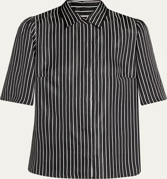 Maria McManus Striped Satin Bell Sleeve Button-Down Blouse