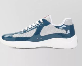 Prada calf leather sneakers petrolio silver mesh