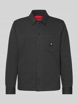 HUGO BOSS Oversized Hemdjacke aus Baumwoll-Mix Modell ENASO in Anthrazit, Gr&ouml;&szlig;e XXL