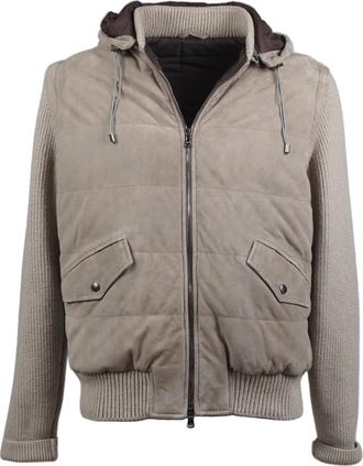 Barba Su&egrave;de en wollen bomberjack - Heren - Winterjassen - Beige - L - Wol - Jassen