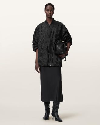 AllSaints Polyester Bayse Oversized Bomber Jacket, Size: XS