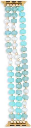 Nordstrom Rack Faux Pearl Beaded Apple Watch Watchband in Blue Multi- Gold at Nordstrom Rack