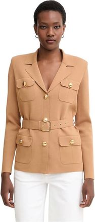 Elisabetta Franchi Jassen, Dames, Beige, M, Full Milano Stitch Knit Jacket