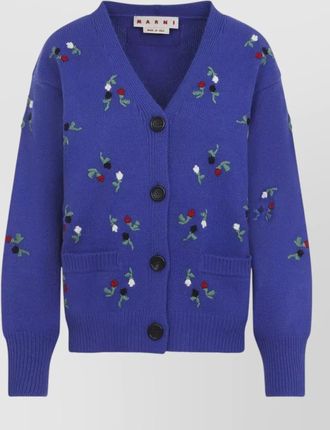 Marni cashmere wool floral embroidered v-neck cardigan