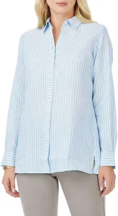 Foxcroft Jordan Stripe Linen Button-Up Shirt in Blue Breez at Nordstrom Rack, Size 10