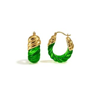 Gold & Honey Womens Rope Shrimp Lucite Birthstone Hoop Earrings In May - Emerald