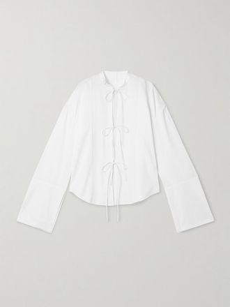 Adam Lippes Camicia Oversize In Popeline Di Cotone Biologico Con Nervature Mick - Bianco