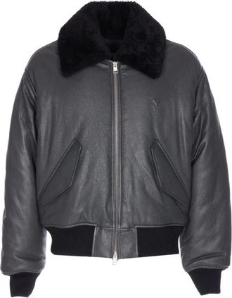 Ami Grijze Leren Bomberjack met Shearling - Heren - Leren en Su&egrave;de Jassen - Zwart - XL - Jassen