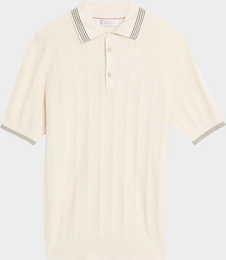 Brunello Cucinelli Men & apos;s Cotton Textured Rib Knit Polo Shirt