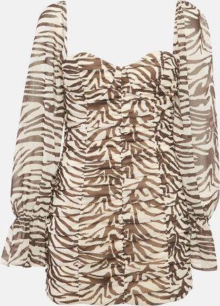 Runaway The Label Runaway The Label Brown Animal Skin Print Chiffon Ruche Mini Dress