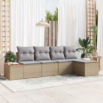 vidaXL Vidaxl - Conjunto De Sof&aacute; De Jard&iacute;n Con Coj&iacute;n 5 Pcs Beige Polirat&aacute;n
