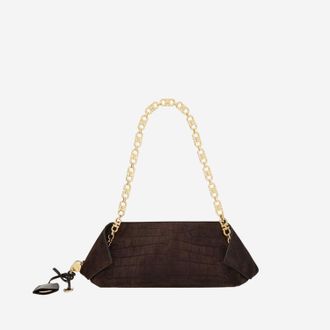 Ferragamo Womens Suede Shoulder Bag Dark Brown Leather