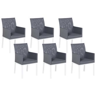 Beliani Beliani - Conjunto De 6 Sillas De Poli&eacute;ster Gris Oscuro Blanco Metal Patas Espuma Bacoli