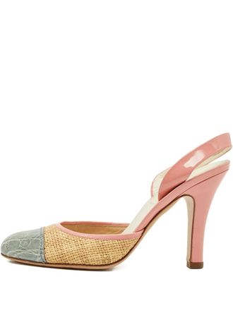 Prada 100mm raffia embossed leather slingback pumps - Pink