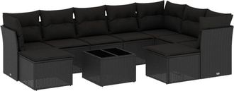 vidaXL Set De Sof&aacute;s De Jard&iacute;n 10 Pzas Cojines Rat&aacute;n Sint&eacute;tico Negro Vidaxl