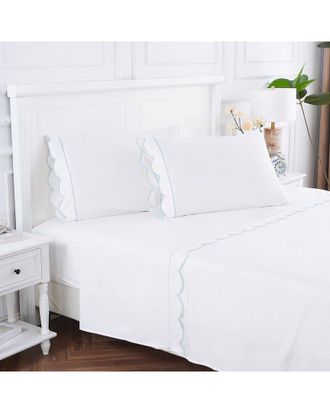 Melange Home Mélange Home 300 Thread Count Scallop Frame Embroidery Percale Cotton Pillowcases