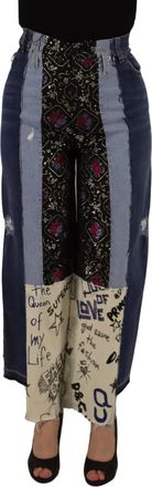 Dolce & Gabbana Multicolor Patchwork DG Mode Wijde Spijkerbroek voor Dames